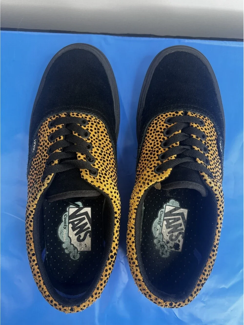 Vans ComfyCush Era Animal Print Black Gold Suede Shoes Men 7.5 Women 9